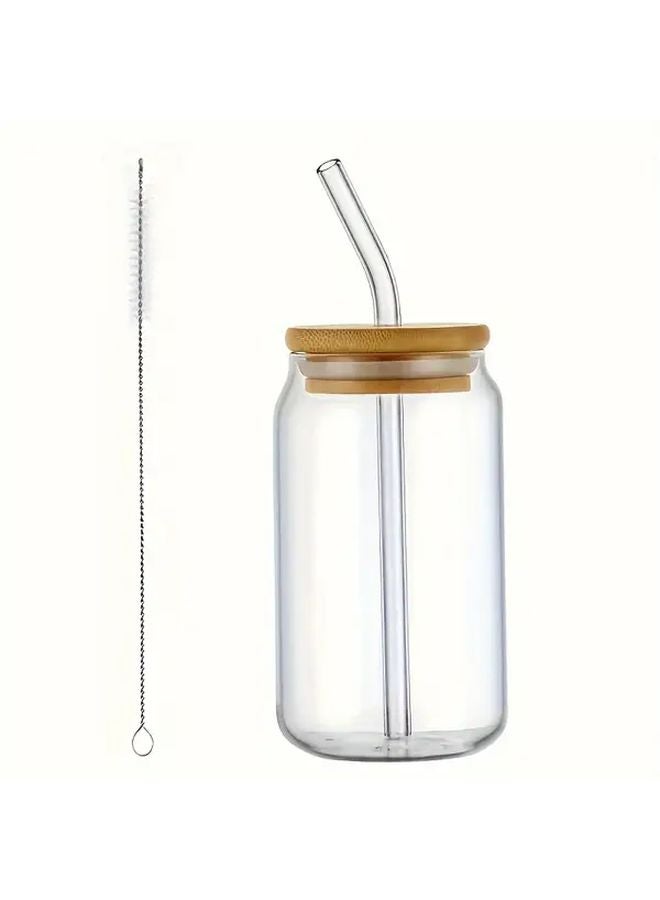 4pcs Set High Borosilicate Glass Cups With Bamboo Lid And Straw 21 3 Ounce - Image 1