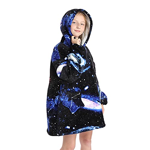 DESERT HOME Deserthome Wearable Blanket Hoodie for Kids 6-12YR Oversized Animal Hooded Blanket Super Soft Comfortable Warm Flannel Black Universe - Image 2