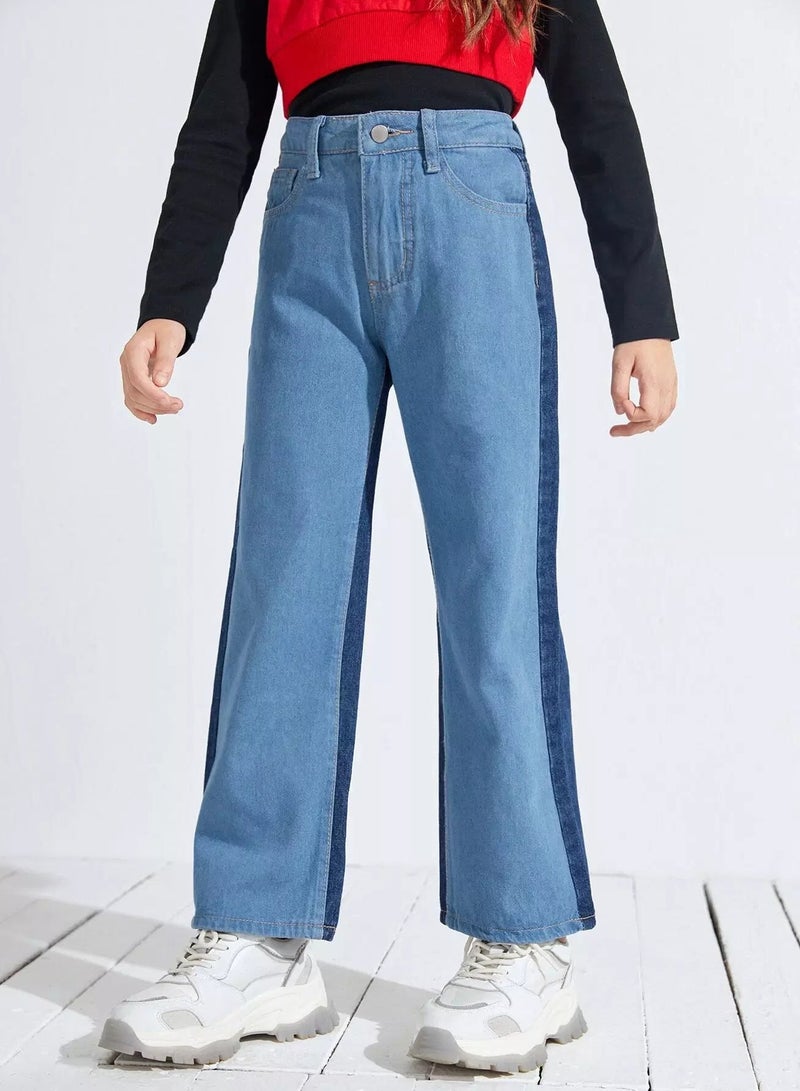 Girls Cut And Sew Wide Leg Jeans  - Image 1
