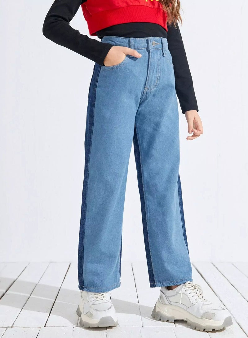 Girls Cut And Sew Wide Leg Jeans  - Image 3