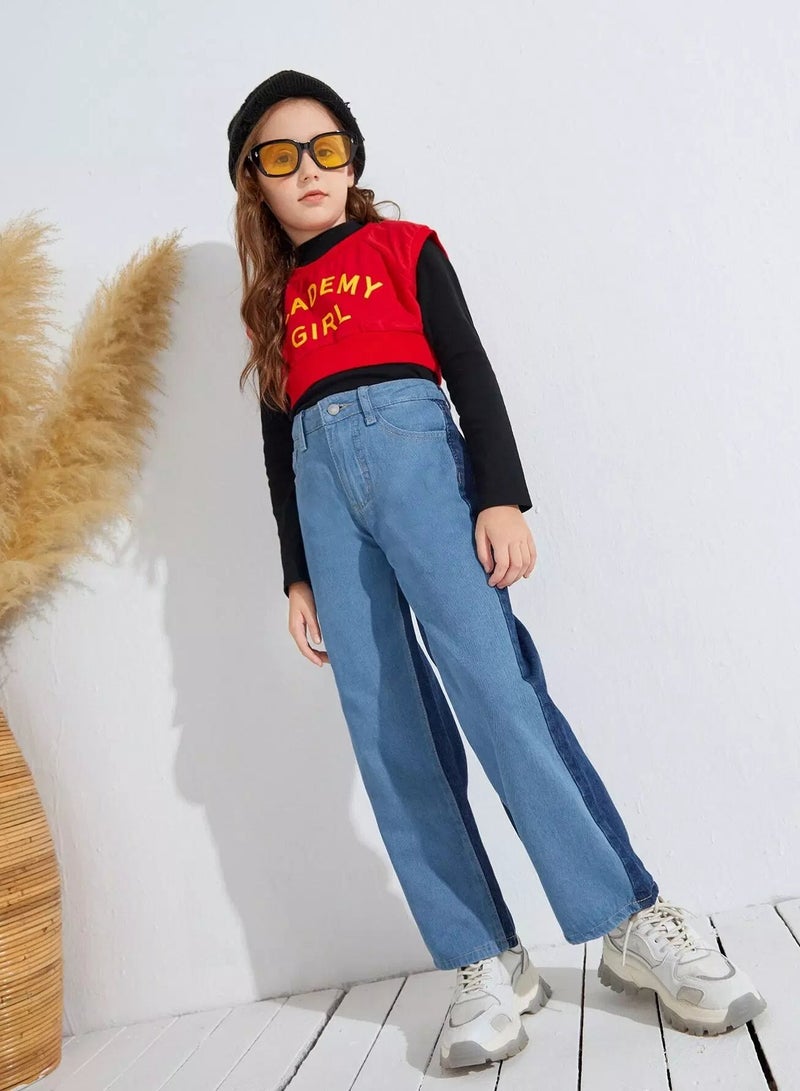 Girls Cut And Sew Wide Leg Jeans  - Image 5