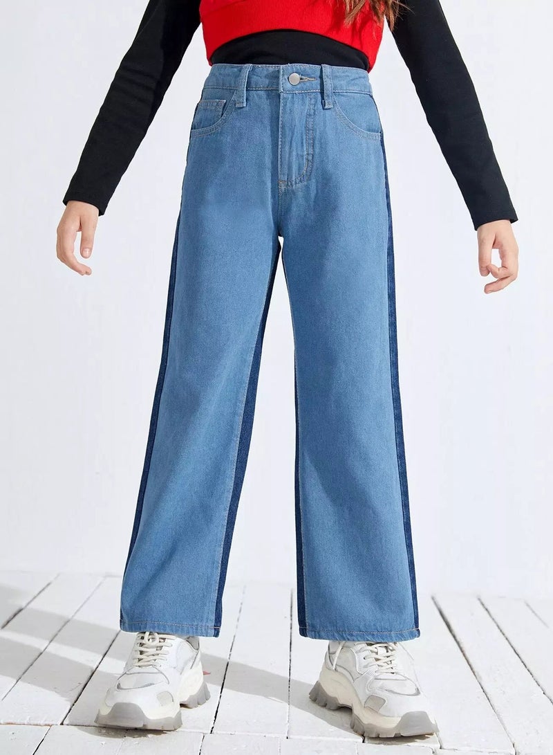 Girls Cut And Sew Wide Leg Jeans  - Image 4