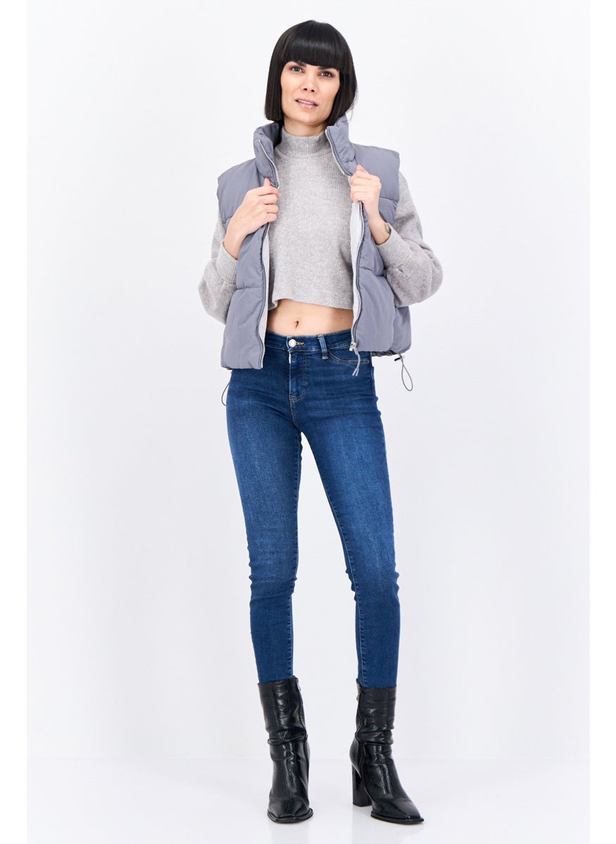 Bershka Women Quilted Vest Jacket, Grey  - Image 4