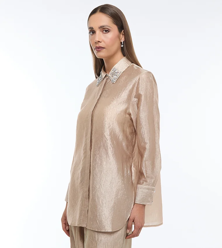 بي سي بي جي BCBG-EMBLISHED SILKY SHIRT