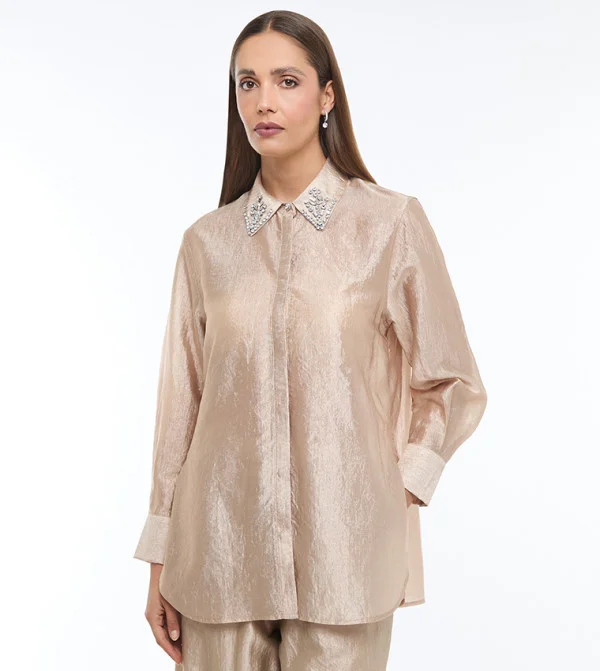 بي سي بي جي BCBG-EMBLISHED SILKY SHIRT