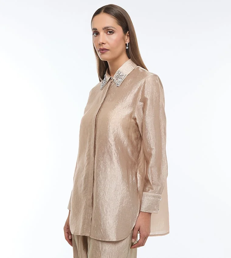 BCBG BCBG-EMBLISHED SILKY SHIRT