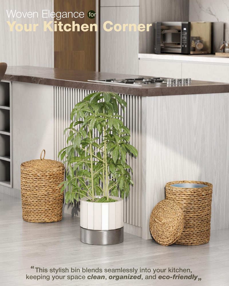 BLUEWEST 3 Gallons Wicker Trash Can with Lid,Handwoven Rattan Trash Can, Woven Decorative Wastebasket, Wicker Waste Basket with Removable Plastic Inner Bin for Bathroom, Bedroom, Office, or Kitchen - Image 5