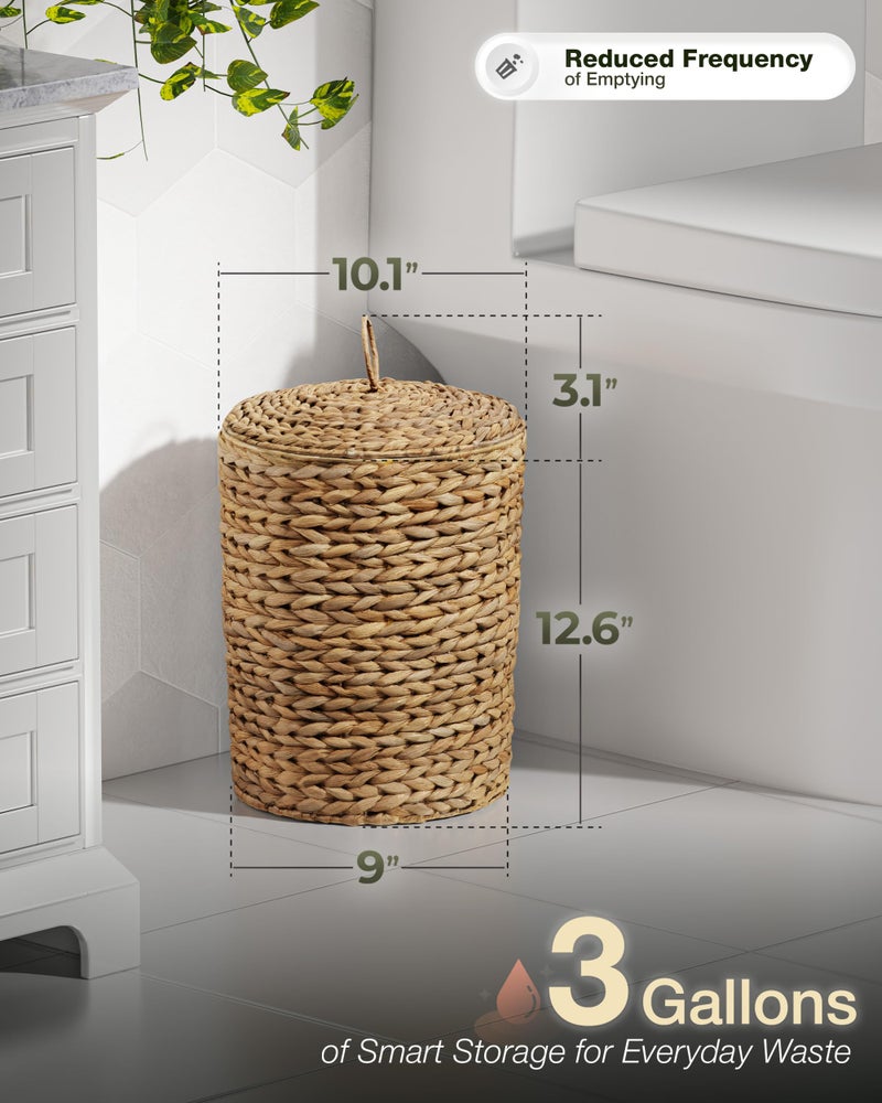 BLUEWEST 3 Gallons Wicker Trash Can with Lid,Handwoven Rattan Trash Can, Woven Decorative Wastebasket, Wicker Waste Basket with Removable Plastic Inner Bin for Bathroom, Bedroom, Office, or Kitchen - Image 4