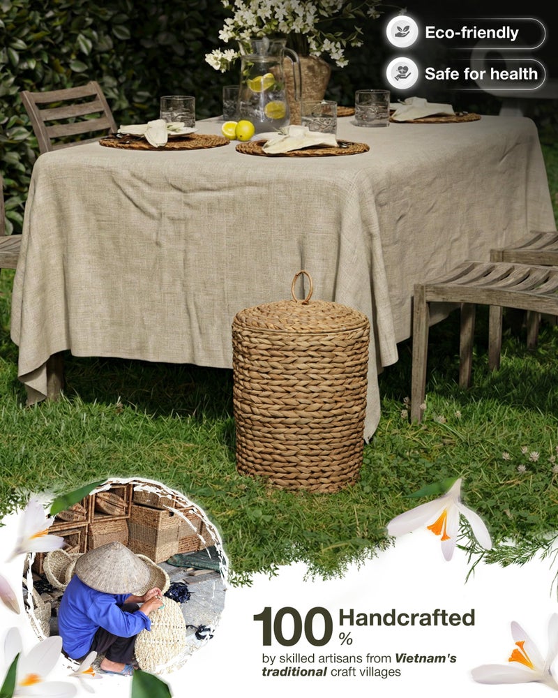 BLUEWEST 3 Gallons Wicker Trash Can with Lid,Handwoven Rattan Trash Can, Woven Decorative Wastebasket, Wicker Waste Basket with Removable Plastic Inner Bin for Bathroom, Bedroom, Office, or Kitchen - Image 3