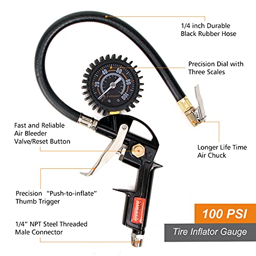 FYPower 18 Pieces Air Compressor Accessories kit, 1/4 inch x 25 ft Recoil Poly Air Compressor Hose Kit, 1/4" NPT Quick Connect Air Fittings, 100 PSI Tire Inflator Gauge, Heavy Duty Blow Gun - Image 2