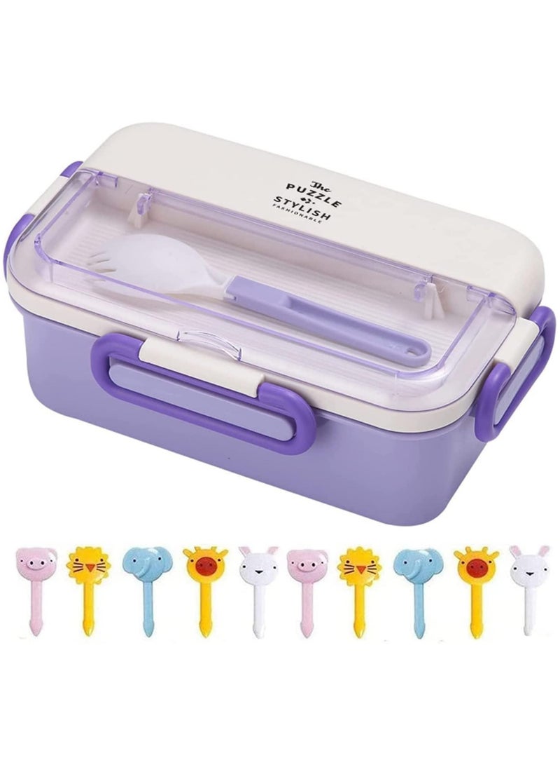 TOMSHOO Bento Box for Kids Adults，1100 ML Lunch Box with Mini Fruit Fork，Bento Lunch Box With Utensils,2 Layer Food Containers for School Canteen, BPA Free, Microwave and Dishwasher Safe (Purple) - Image 1