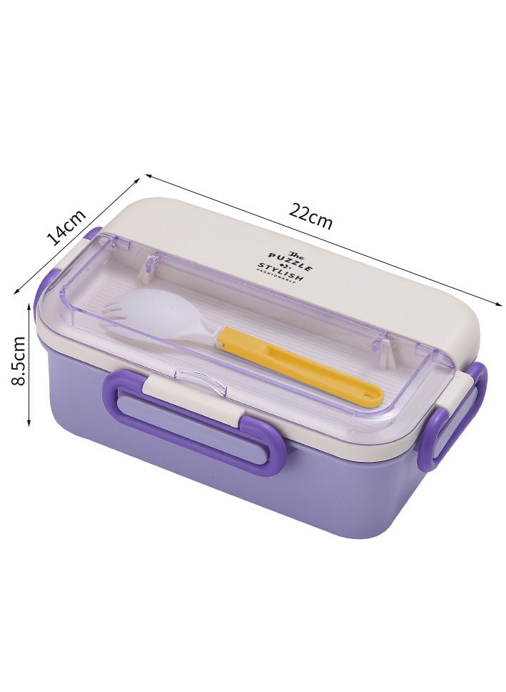 TOMSHOO Bento Box for Kids Adults，1100 ML Lunch Box with Mini Fruit Fork，Bento Lunch Box With Utensils,2 Layer Food Containers for School Canteen, BPA Free, Microwave and Dishwasher Safe (Purple) - Image 2
