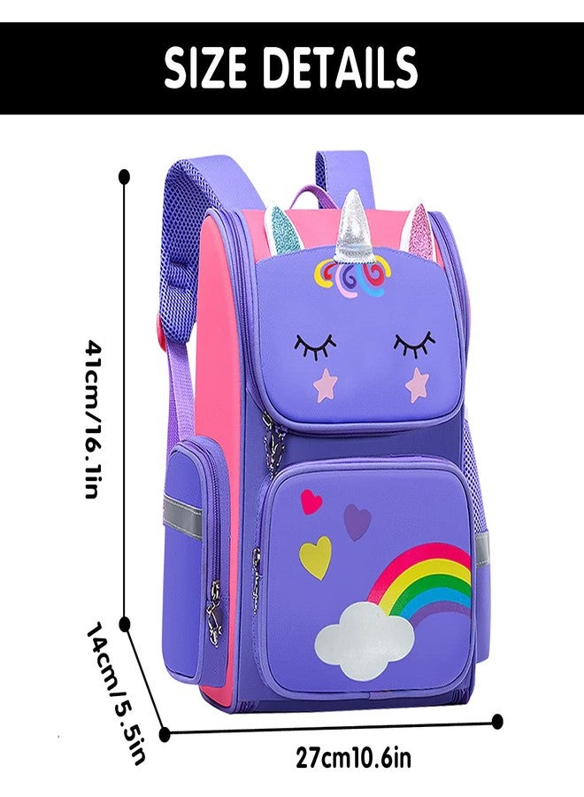 MCWTH School Backpack for Girls Large Capacity Waterproof Light Weight Schoolbag Bookbag for Kids Primary School Student (Magic Horse Purple) - Image 2