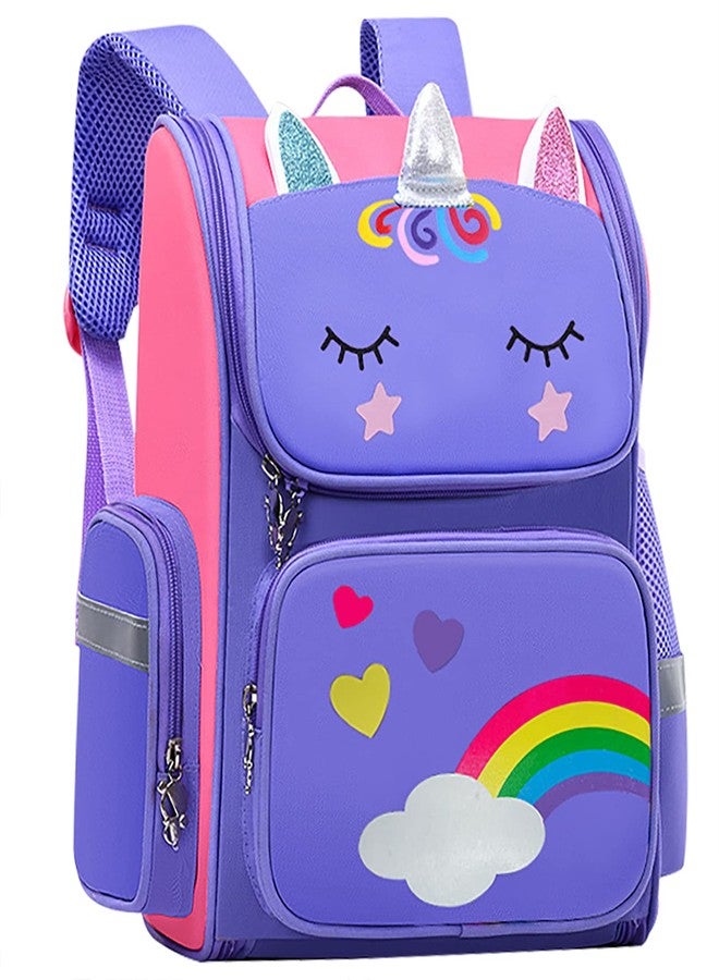 MCWTH School Backpack for Girls Large Capacity Waterproof Light Weight Schoolbag Bookbag for Kids Primary School Student (Magic Horse Purple) - Image 1