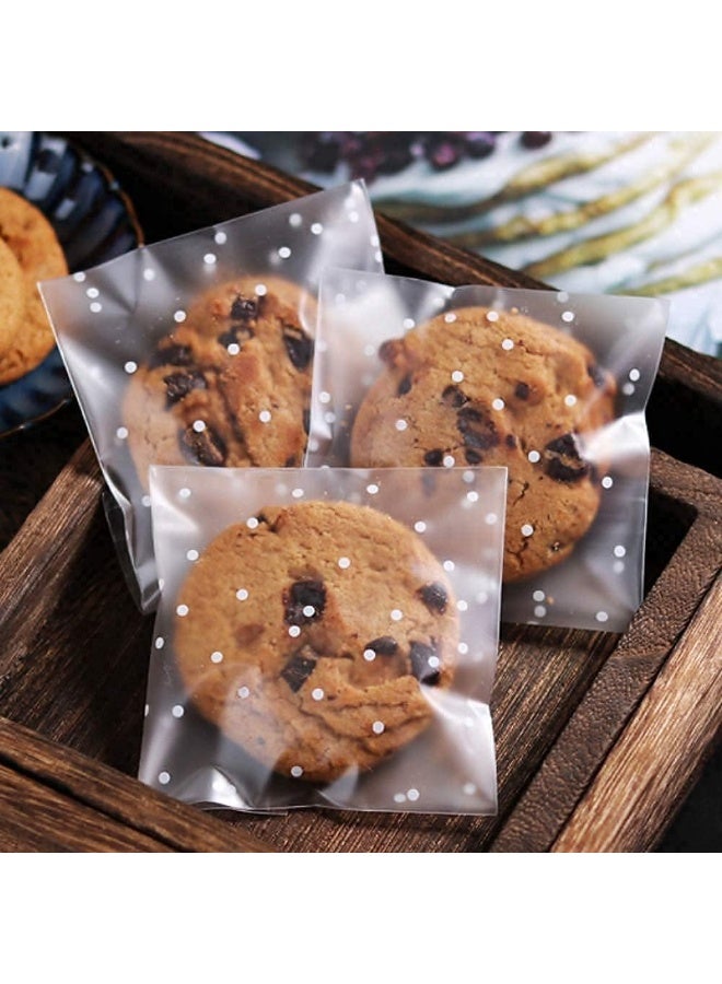 Sakina 100pcs Self-Adhesive Cookies Bags,Candy Bags ,Clear Cellophane Treat Bags with White Polka Dots, Food-Grade OPP Bakery Packaging for Candy, Cookies, Chocolate, Pastry—Multiple Sizes Available (5.5×5.5cm / 7×7cm / 10×10cm) - Image 4