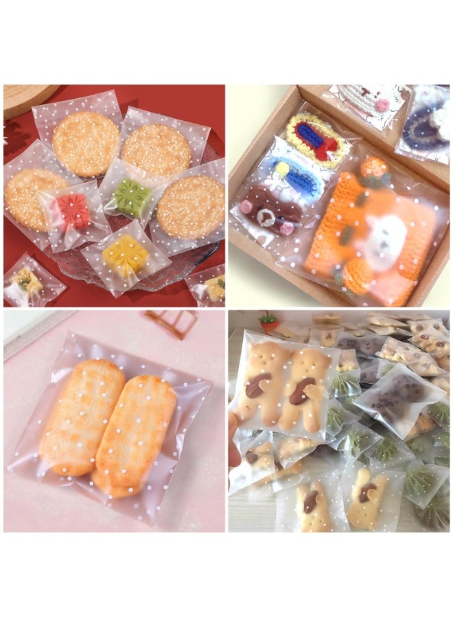 Sakina 100pcs Self-Adhesive Cookies Bags,Candy Bags ,Clear Cellophane Treat Bags with White Polka Dots, Food-Grade OPP Bakery Packaging for Candy, Cookies, Chocolate, Pastry—Multiple Sizes Available (5.5×5.5cm / 7×7cm / 10×10cm) - Image 3
