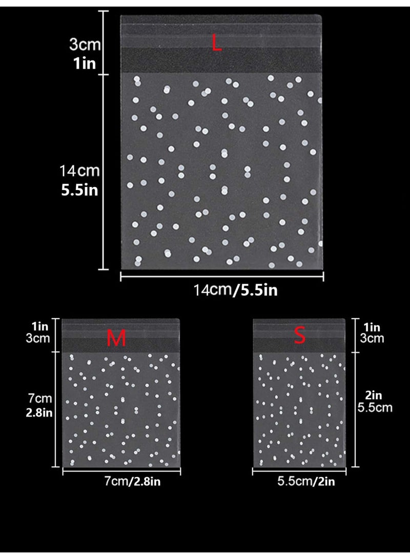 Sakina 100pcs Self-Adhesive Cookies Bags,Candy Bags ,Clear Cellophane Treat Bags with White Polka Dots, Food-Grade OPP Bakery Packaging for Candy, Cookies, Chocolate, Pastry—Multiple Sizes Available (5.5×5.5cm / 7×7cm / 10×10cm) - Image 2