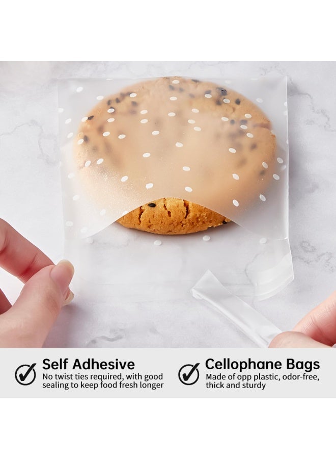 Sakina 100pcs Self-Adhesive Cookies Bags,Candy Bags ,Clear Cellophane Treat Bags with White Polka Dots, Food-Grade OPP Bakery Packaging for Candy, Cookies, Chocolate, Pastry—Multiple Sizes Available (5.5×5.5cm / 7×7cm / 10×10cm) - Image 5