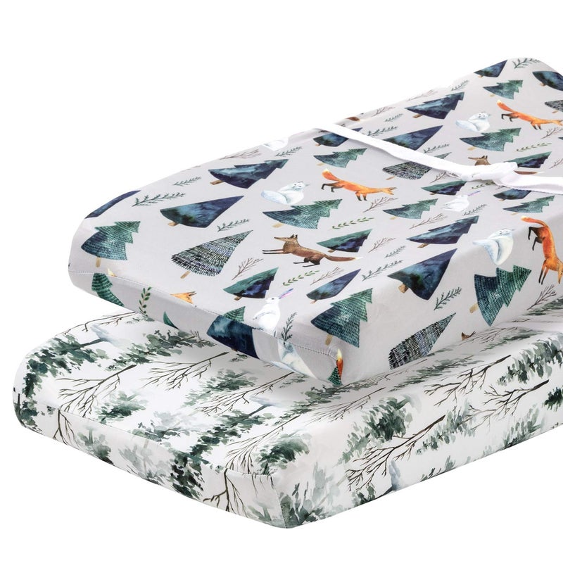 Pobibaby Pobi Baby 2 Pack Premium Quality Changing Pad Cover UltraSoft Cotton Blend Stylish Animal Woodland Pattern Safe and Snug for Baby Magical