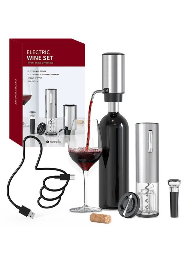 CircleJoy 4-in-1 Wine Set - Silver: Electric Wine Opener, Aerator, Foil Cutter, Vacuum Stopper - Image 1