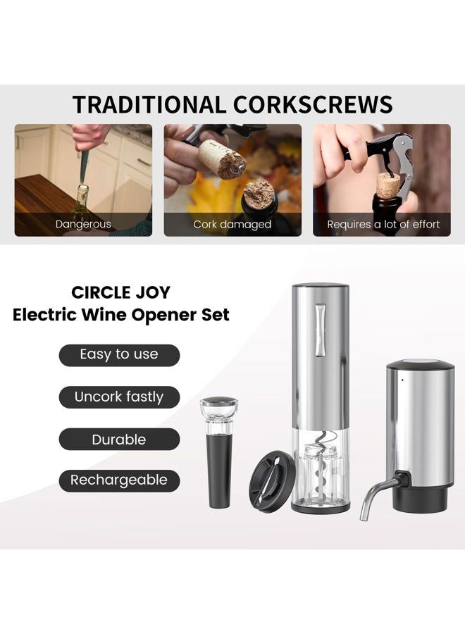CircleJoy 4-in-1 Wine Set - Silver: Electric Wine Opener, Aerator, Foil Cutter, Vacuum Stopper - Image 2