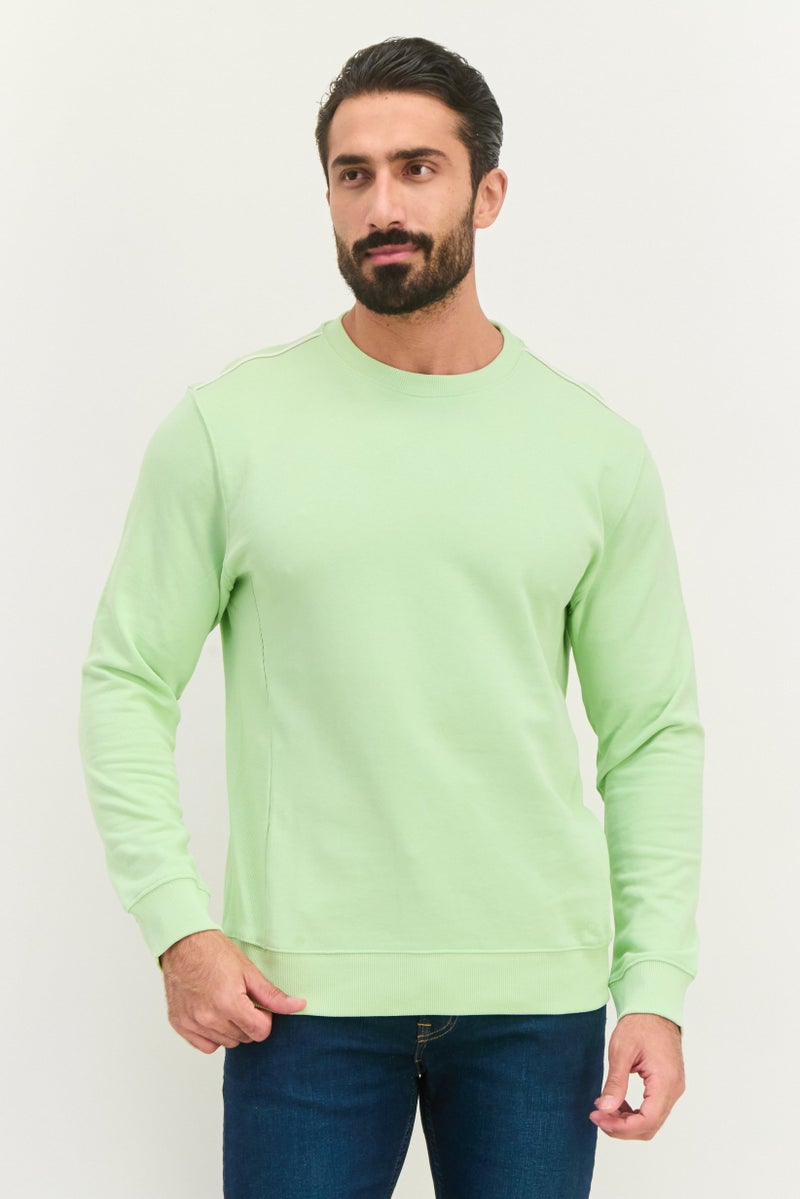 Sorbino Men Crew Neck Long Sleeve Textured Sweatshirt, Light Green - Image 1