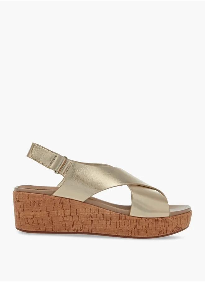 بابريكا Women's Foil Textured Cross-Strap Platform Sandals with Hook and Loop Closure