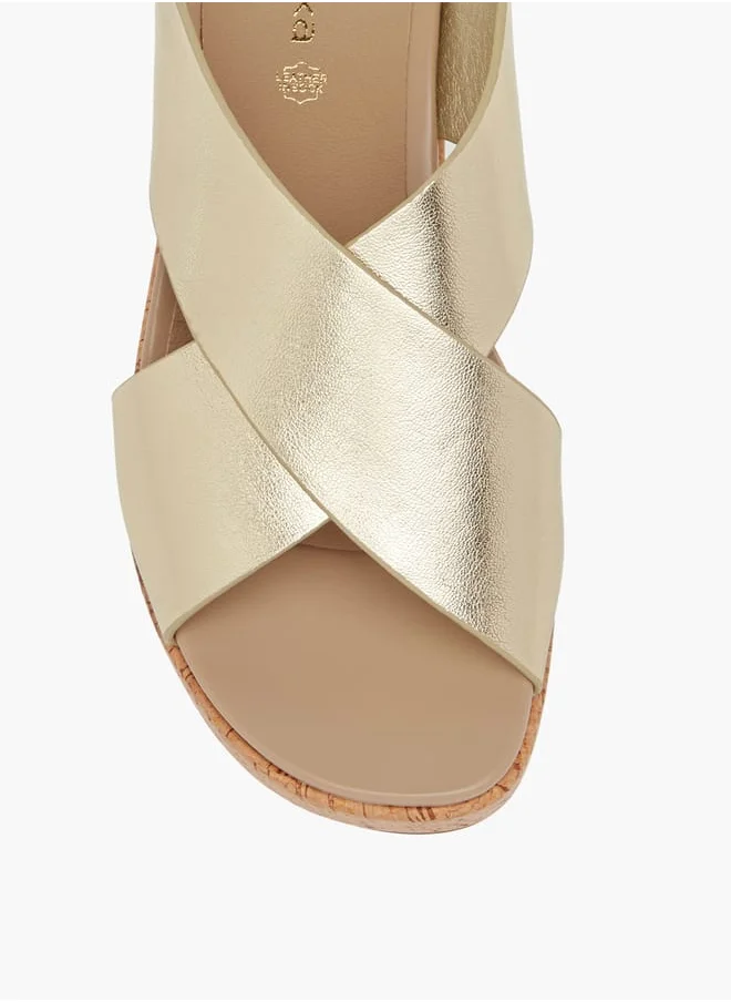 بابريكا Women's Foil Textured Cross-Strap Platform Sandals with Hook and Loop Closure