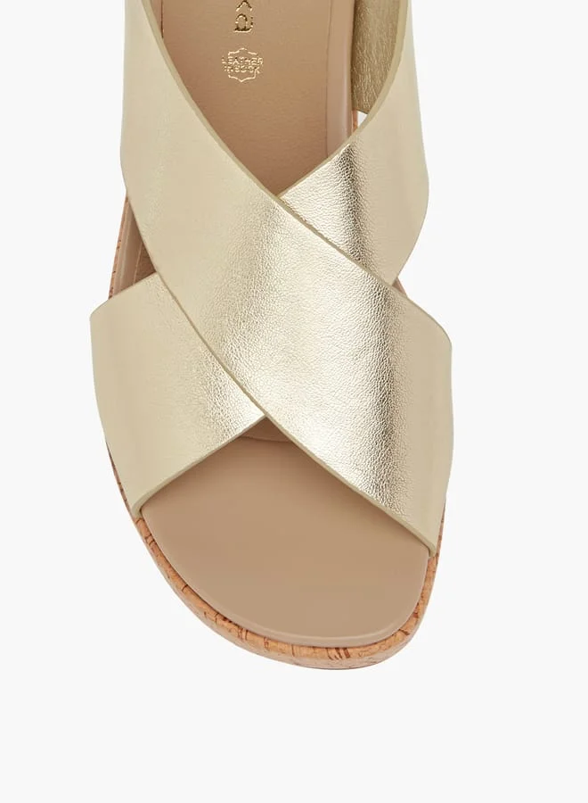 Paprika Women's Foil Textured Cross-Strap Platform Sandals with Hook and Loop Closure