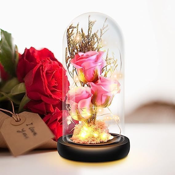 HVG TRADERS Artificial Flower Galaxy Glass Rose Flowers Forever Eternal Crystal Light Up Rose in Glass Dome with Butterfly Presents for Her Mom Sister Wife Girlfriend Purple ROSE FLOWER WITH NATUREL - Image 5