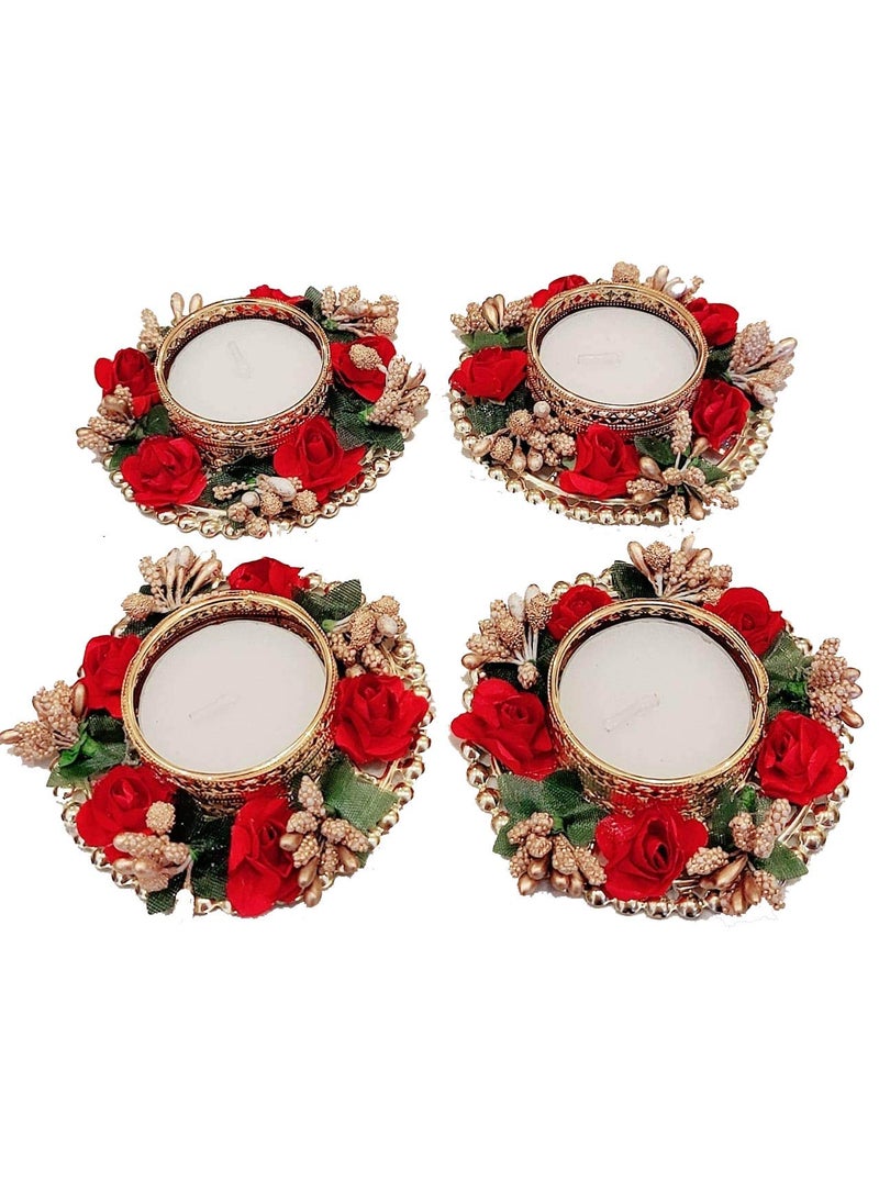 Infispace Infispace® Handcrafted Floral Round Metal Tea-Light Candle Stand with Free Wax Candles (6)  - Image 1