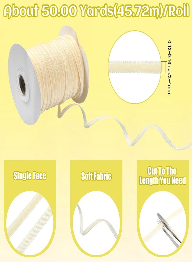 Kissitty 50 Yards Cornsilk Velvet Ribbon Single Side Velvet Decorative Ribbon 3-4mm Vintage Ribbons Bows Crafts Ribbons for Gift Packing Party Wrapping Hair Bows Making Wedding Decoration - Image 2