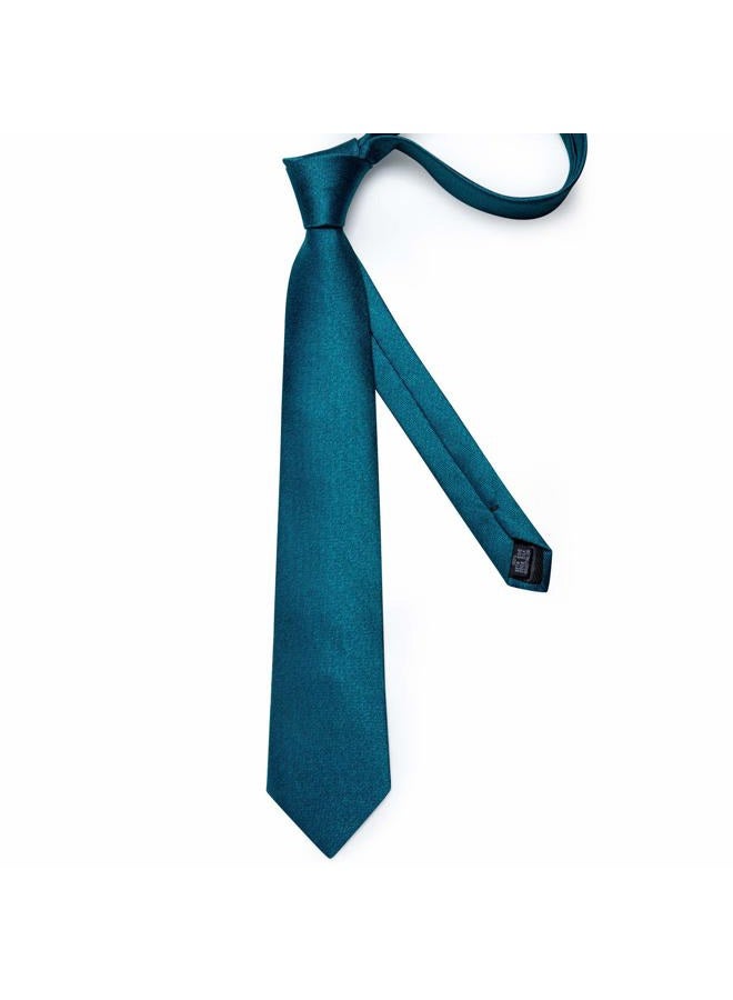 DiBanGu Men's Silk Necktie Solid Plain Tie and Pocket Square Cufflink Set Formal Business Wedding, 01 Turquoise, 59" - Image 5