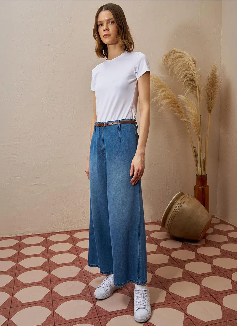 Kayra Metal Accessory Detailed Denim Pants Indigo