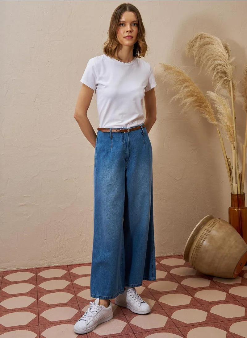 Kayra Metal Accessory Detailed Denim Pants Indigo