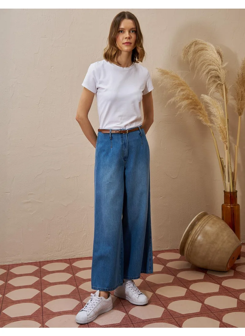 Kayra Metal Accessory Detailed Denim Pants Indigo