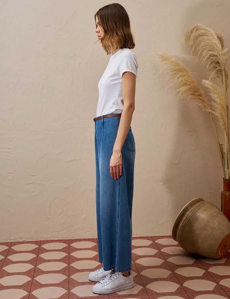 Kayra Metal Accessory Detailed Denim Pants Indigo
