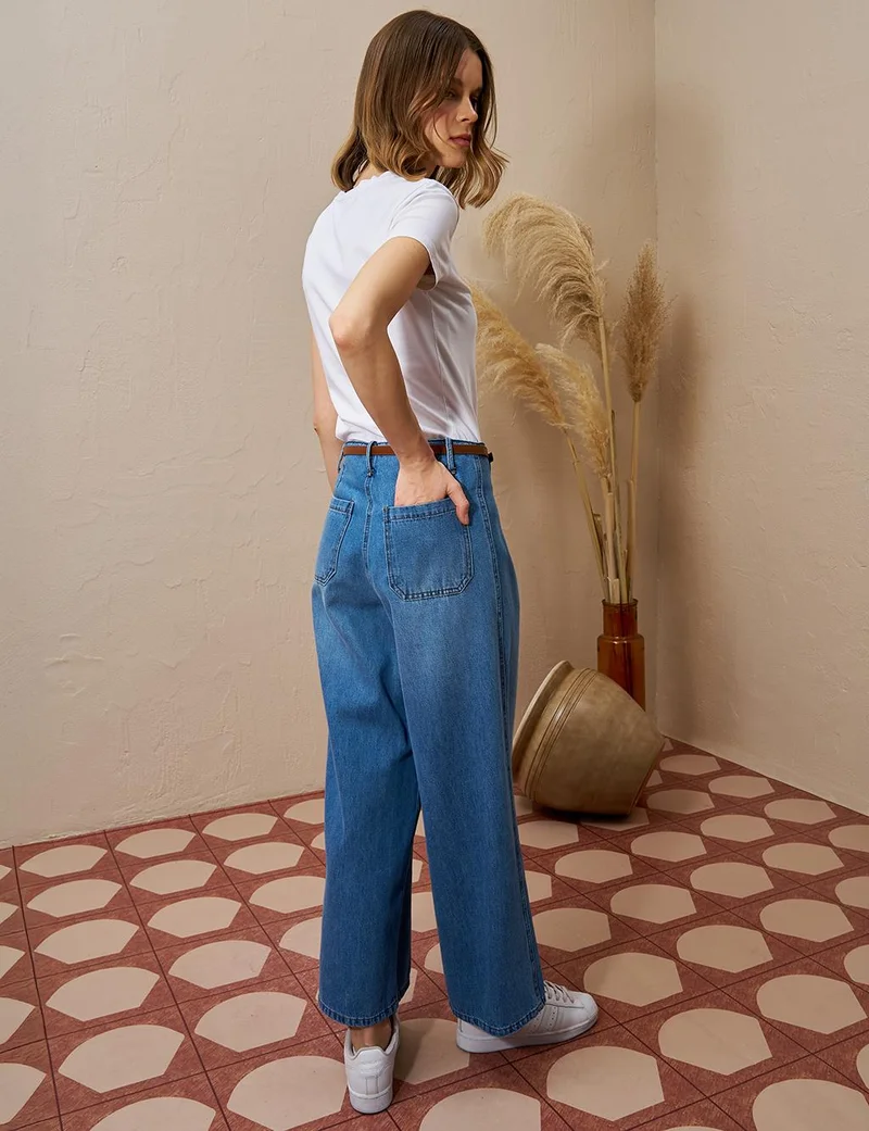 Kayra Metal Accessory Detailed Denim Pants Indigo