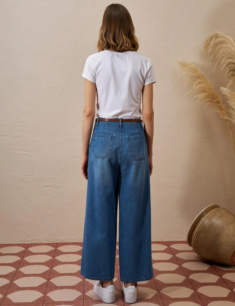 Kayra Metal Accessory Detailed Denim Pants Indigo