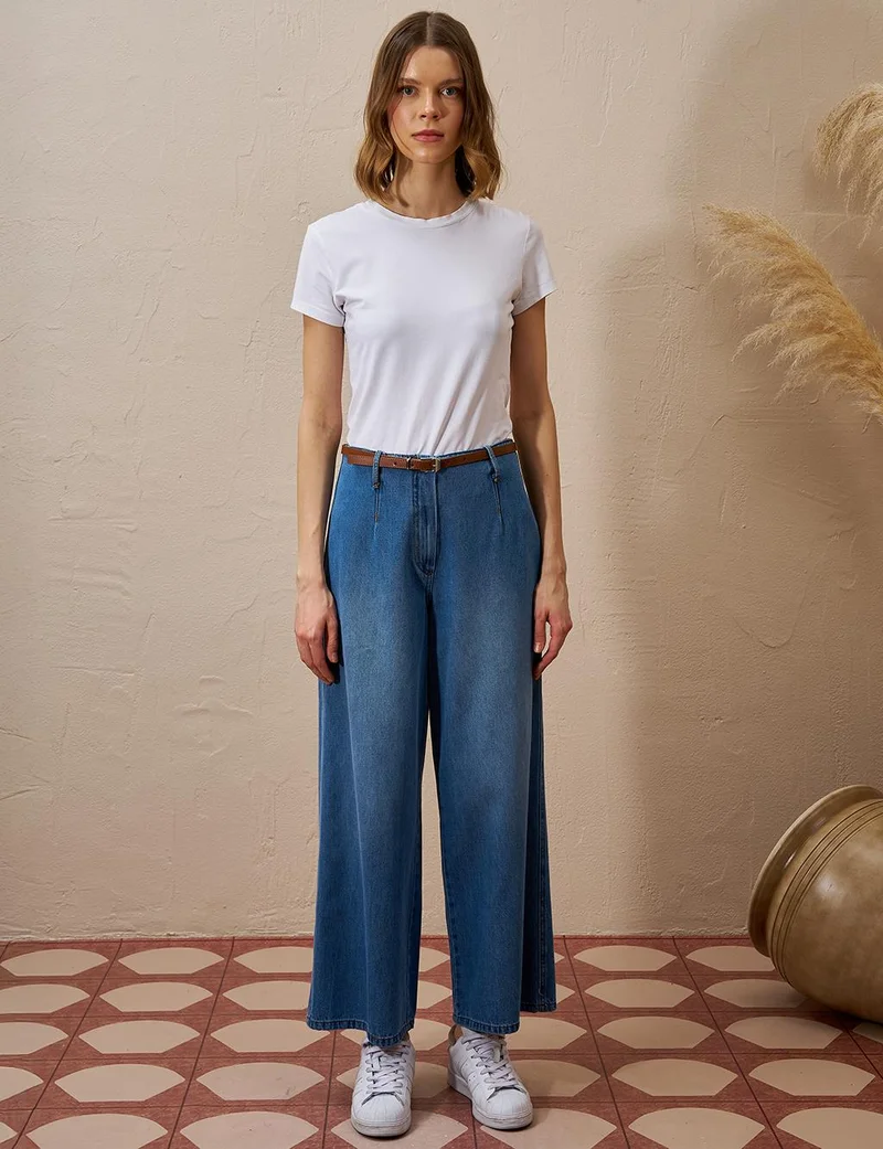 Kayra Metal Accessory Detailed Denim Pants Indigo