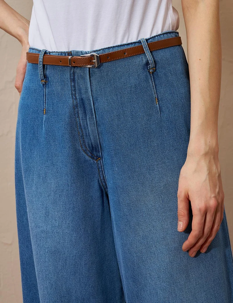 Kayra Metal Accessory Detailed Denim Pants Indigo