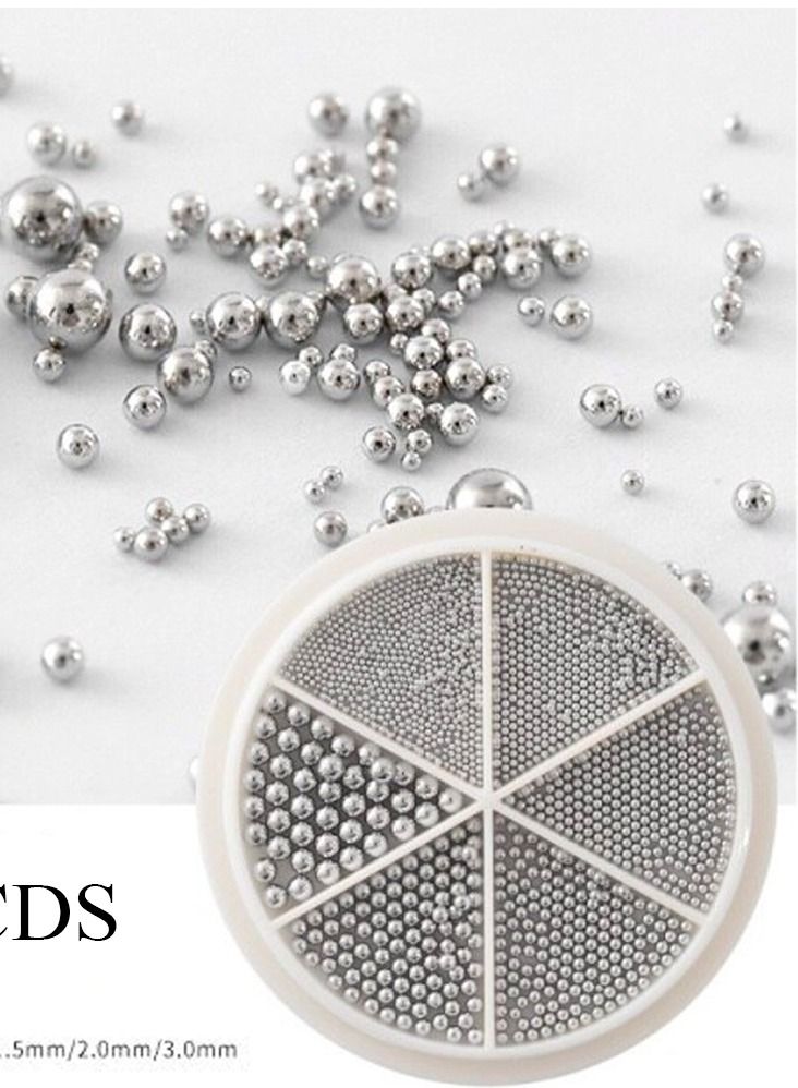 brunson إكسسوارات فن الأظافر كرات دقيقة 1 صندوق أحجام مختلطة كرات كافيار معدنية داكنة فضية صغيرة من الفولاذ المقاوم للصدأ تصميم ثلاثي الأبعاد لزينة أظافر النساء أظافر اليدين والقدمين نصائح مانيكير تمائم - Image 2