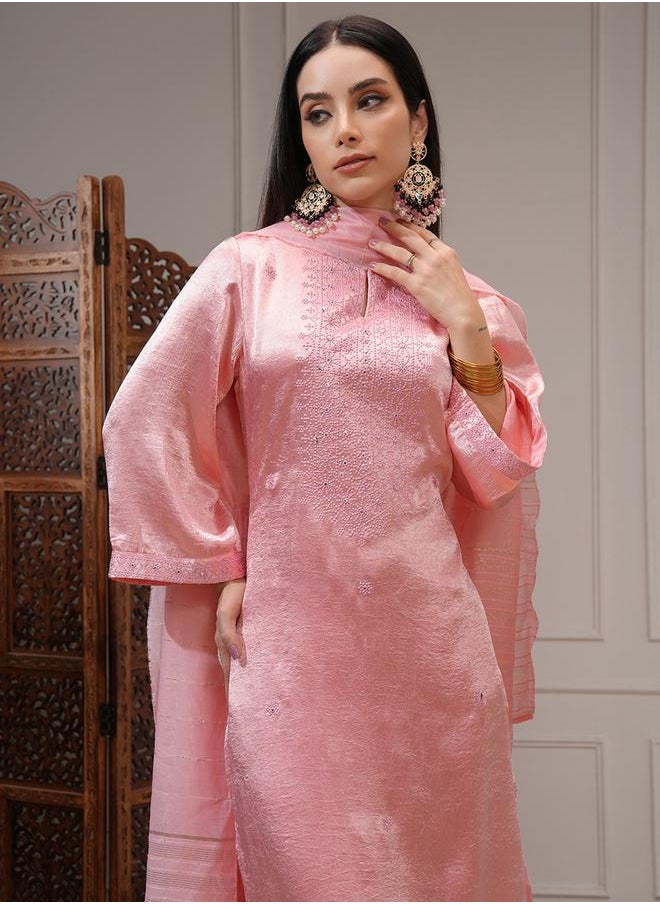 Vishudh Women Pink Embroidered Kurta Set by Styli  - Image 1