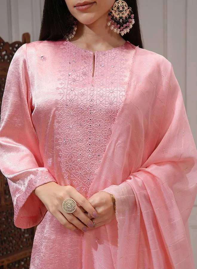 Vishudh Women Pink Embroidered Kurta Set by Styli