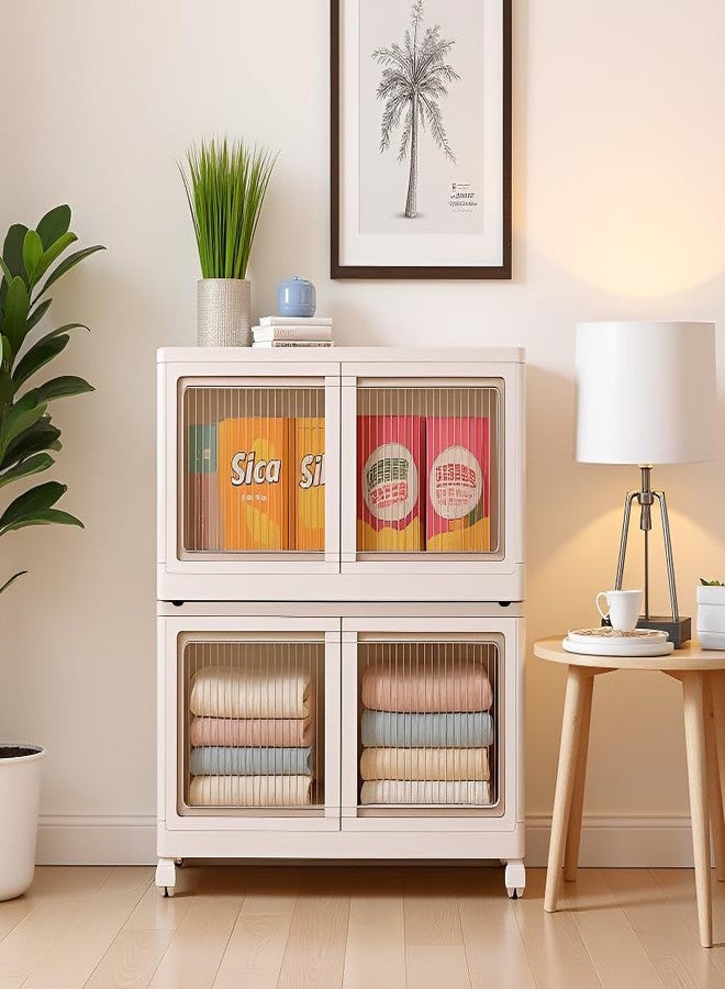 YASONIC 𝟮 𝗧𝗶𝗲𝗿 Foldable Plastic Rack for Storage/Kitchen Cupboard/Versatile and Sturdy Wardrobe for Clothes/Multipurpose Storage Organizer/Closet for Bedroom/Living Room/Laundry Room (White) - Image 1