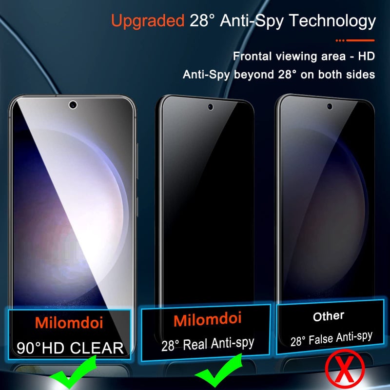 Milomdoi [3+3 Pack] for Samsung Galaxy S23 Plus S23+ Privacy Screen Protector Tempered Glass Accessories 3 Pack Privacy Screen Samsung Galaxy S23 Plus S23+ 3 Pcs Camera Lens protector Case Friendly - Image 4