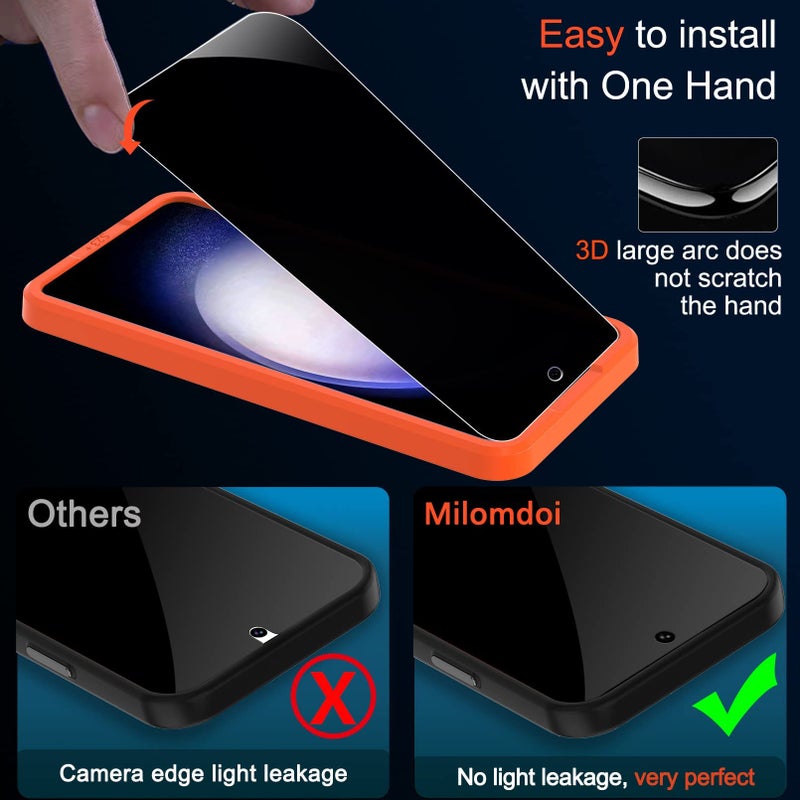 Milomdoi [3+3 Pack] for Samsung Galaxy S23 Plus S23+ Privacy Screen Protector Tempered Glass Accessories 3 Pack Privacy Screen Samsung Galaxy S23 Plus S23+ 3 Pcs Camera Lens protector Case Friendly - Image 5