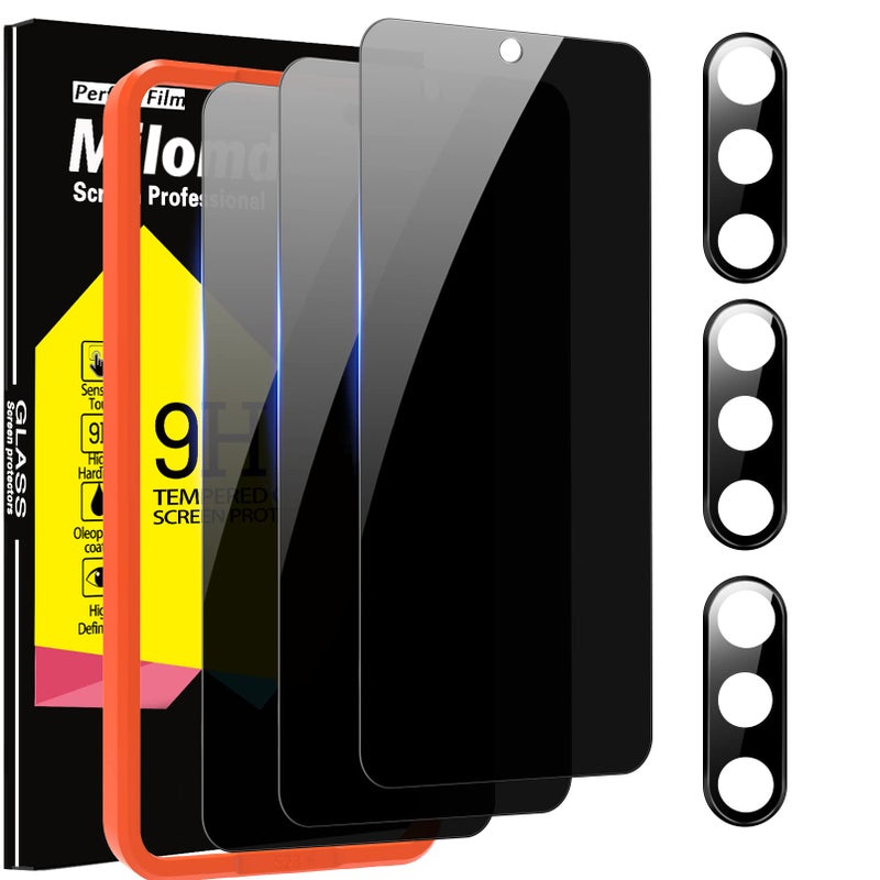 Milomdoi [3+3 Pack] for Samsung Galaxy S23 Plus S23+ Privacy Screen Protector Tempered Glass Accessories 3 Pack Privacy Screen Samsung Galaxy S23 Plus S23+ 3 Pcs Camera Lens protector Case Friendly - Image 1