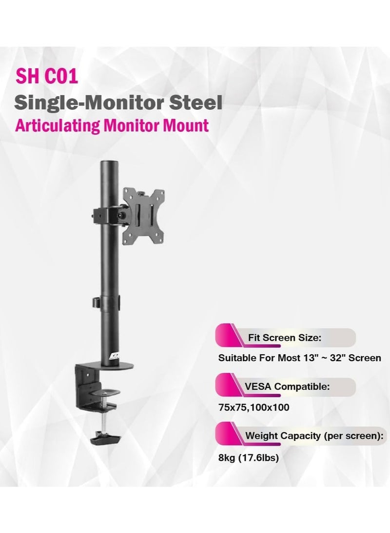 Skilltech Single-Monitor Steel Articulating Monitor Mount, 13" - 34" Fit Screen Size, Max Capacity Per Screen 8kg, Max vesa 100x100, Alloy Steel Material, Matte Black | SH C01 - Image 3
