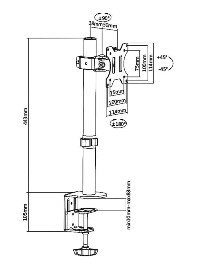 Skilltech Single-Monitor Steel Articulating Monitor Mount, 13" - 34" Fit Screen Size, Max Capacity Per Screen 8kg, Max vesa 100x100, Alloy Steel Material, Matte Black | SH C01 - Image 2